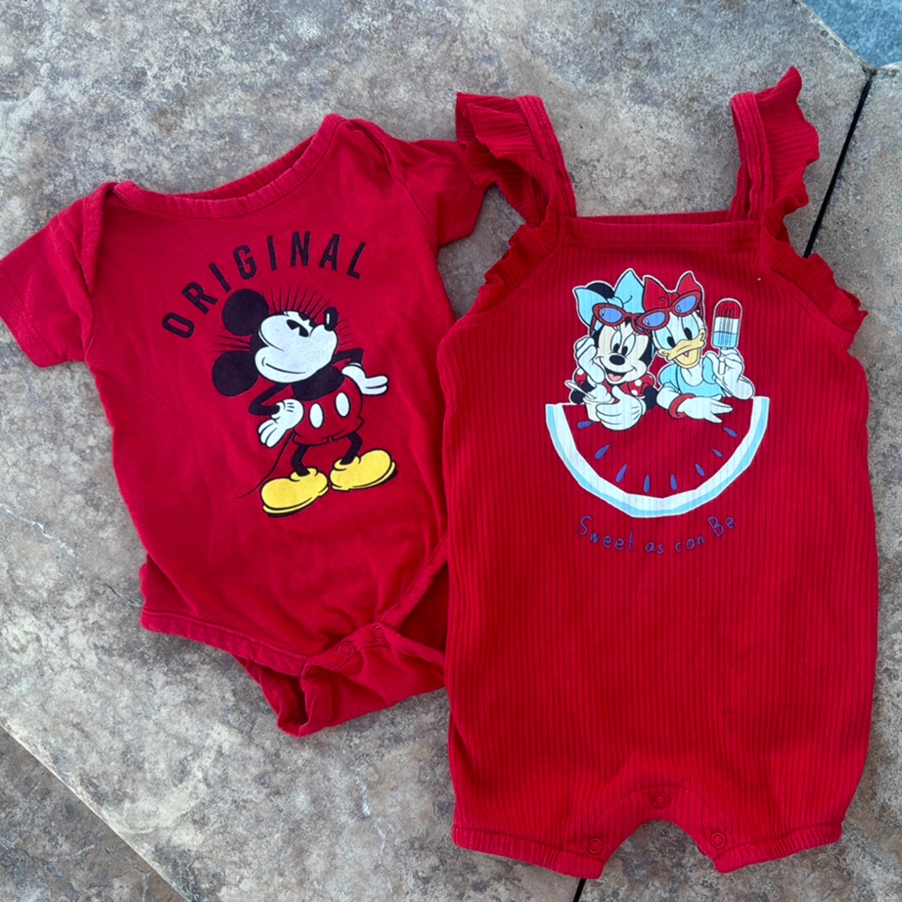 Disney Red Short Sleeve Tees with Cartoon Graphics